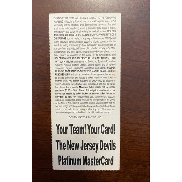 NHL 2004 NJ Devils vs Montreal Ticket Stub March 19 - Picture 2 of 2